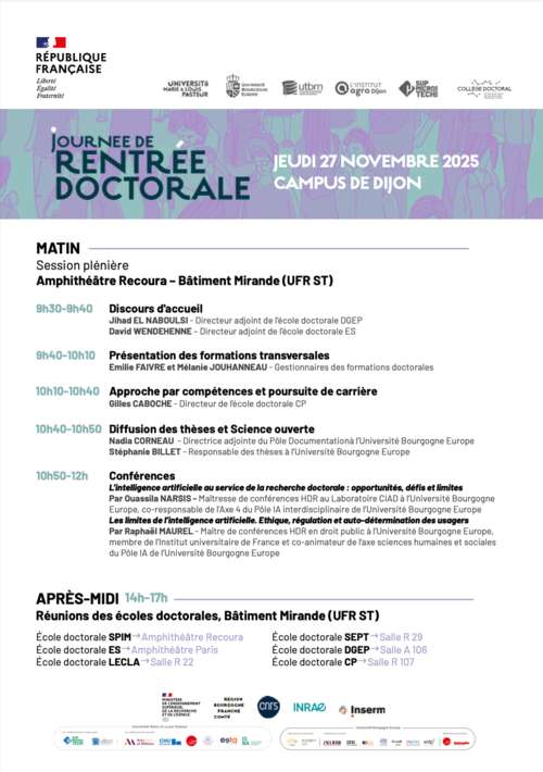 27 novembre - Conférence à la Journée de rentrée doctorale de Dijon et Besançon (Dijon) Photo de l'article : 27 novembre - Conférence à la Journée de rentrée doctorale de Dijon et Besançon (Dijon)