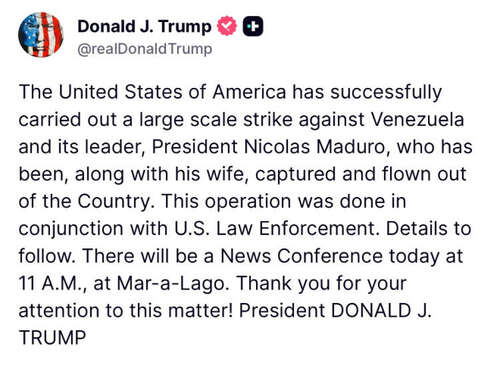 Message du Président Trump sur son réseau social 