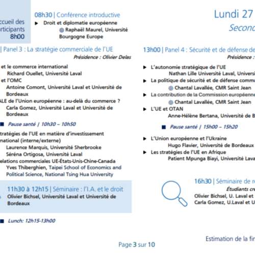 Photo de l'article : 27 octobre - Conférence introductive à la 14ème École d'automne École d’automne en droit de l’Union européenne de l'Université Laval (Québec)